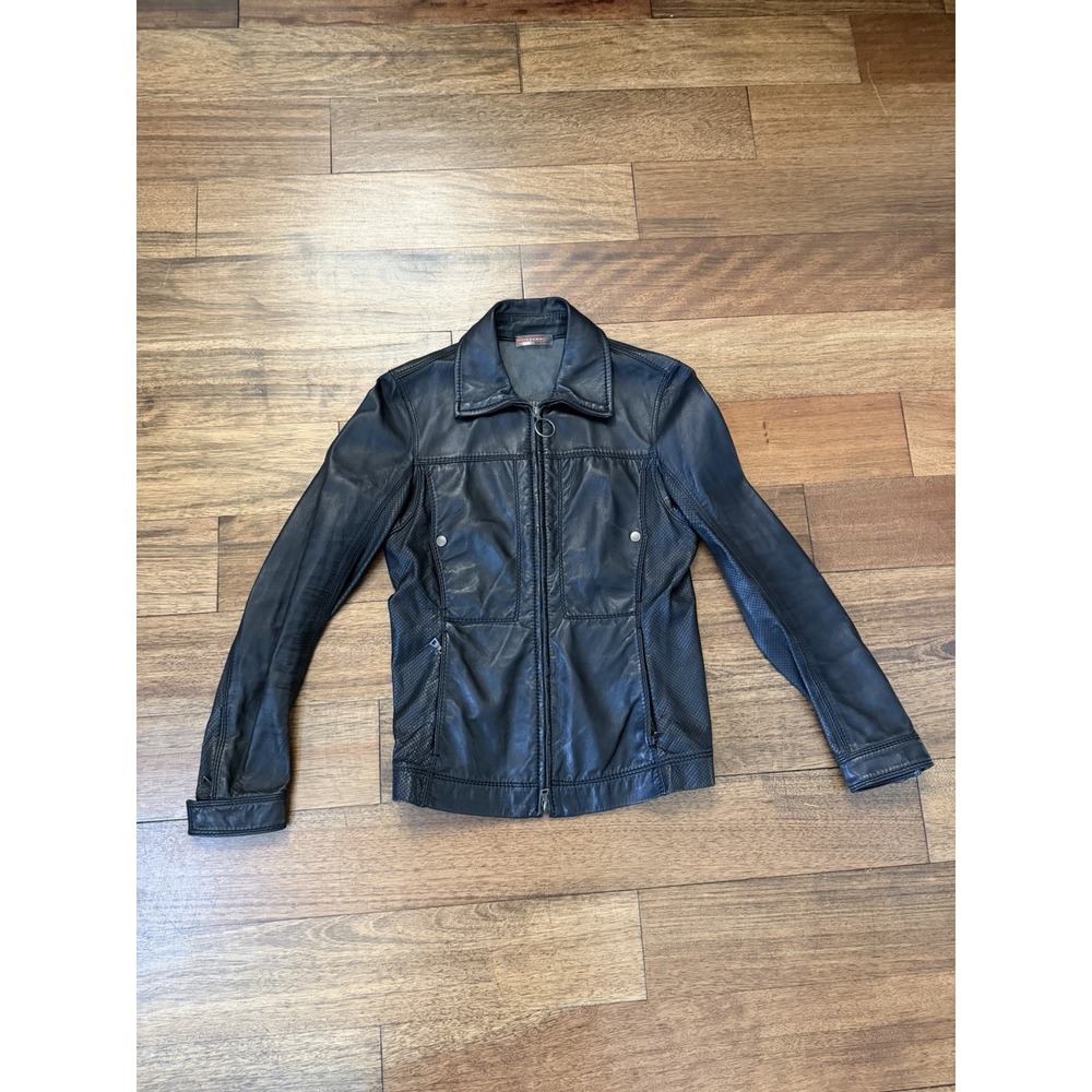 PRADA Women Black Leather Jacket Sz 40  Good Condition